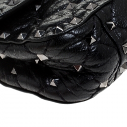 Pre Owned Valentino Black Quilted Soft Crackle Leather Small Rockstud Spike Shoulder Bag