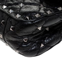 Pre Owned Valentino Black Quilted Soft Crackle Leather Small Rockstud Spike Shoulder Bag