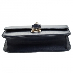 Pre Owned Valentino Navy Blue Leather Glam Lock Chain Shoulder Bag