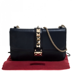 Pre Owned Valentino Navy Blue Leather Glam Lock Chain Shoulder Bag