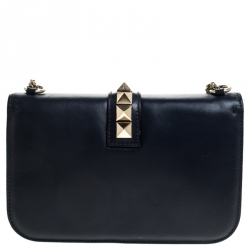 Pre Owned Valentino Navy Blue Leather Glam Lock Chain Shoulder Bag