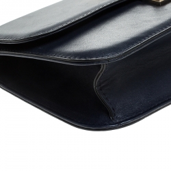 Pre Owned Valentino Navy Blue Leather Glam Lock Chain Shoulder Bag