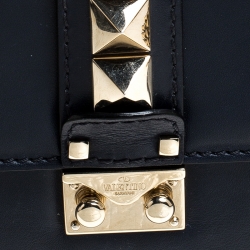 Pre Owned Valentino Navy Blue Leather Glam Lock Chain Shoulder Bag