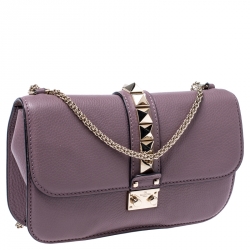 Pre Owned Valentino Old Rose Leather Rockstud Medium Glam Lock Flap Bag