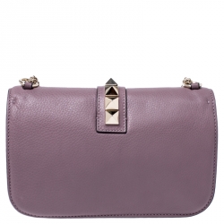 Pre Owned Valentino Old Rose Leather Rockstud Medium Glam Lock Flap Bag