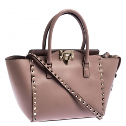 Pre Owned Valentino Taupe Leather Small Rockstud Tote