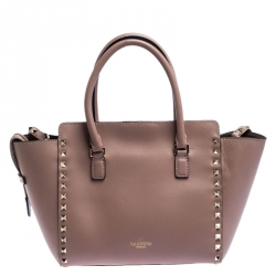 Pre Owned Valentino Taupe Leather Small Rockstud Tote