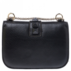 Pre Owned Valentino Black Leather Small Rockstud Glam Lock Flap Bag