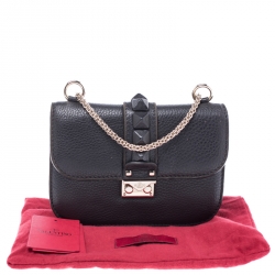 Pre Owned Valentino Black Leather Small Rockstud Glam Lock Flap Bag