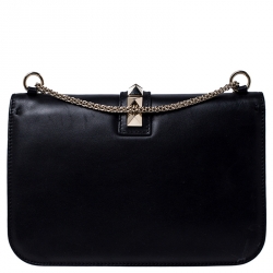 Pre Owned Valentino Black Leather Rockstud Glam Lock Large Flap Bag