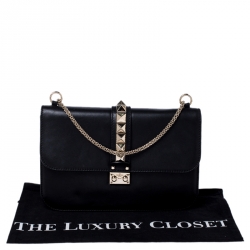 Pre Owned Valentino Black Leather Rockstud Glam Lock Large Flap Bag