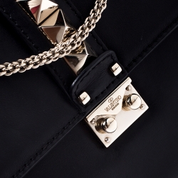 Pre Owned Valentino Black Leather Rockstud Glam Lock Large Flap Bag