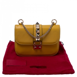 Pre Owned Valentino Yellow Leather Small Glam Lock Flap Bag