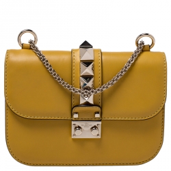 Pre Owned Valentino Yellow Leather Small Glam Lock Flap Bag