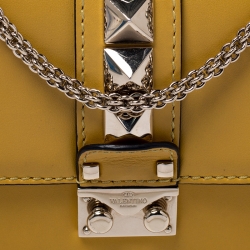 Pre Owned Valentino Yellow Leather Small Glam Lock Flap Bag