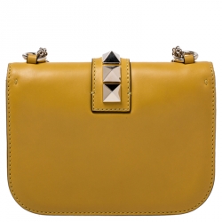 Pre Owned Valentino Yellow Leather Small Glam Lock Flap Bag