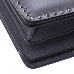 Pre Owned Valentino Grey Leather Studded Flap Crossbody Bag