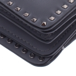 Pre Owned Valentino Grey Leather Studded Flap Crossbody Bag