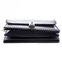 Pre Owned Valentino Grey Leather Studded Flap Crossbody Bag