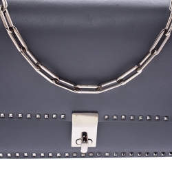 Pre Owned Valentino Grey Leather Studded Flap Crossbody Bag