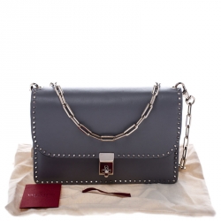 Pre Owned Valentino Grey Leather Studded Flap Crossbody Bag