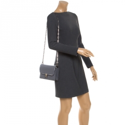 Pre Owned Valentino Grey Leather Studded Flap Crossbody Bag