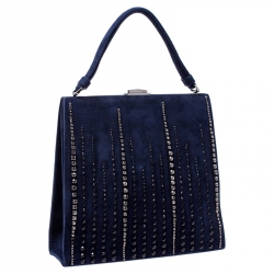 Pre Owned  Valentino Navy Blue Suede Crystal Embellished Satchel