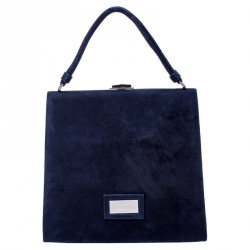 Pre Owned  Valentino Navy Blue Suede Crystal Embellished Satchel