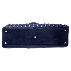 Pre Owned  Valentino Navy Blue Suede Crystal Embellished Satchel