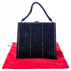 Pre Owned  Valentino Navy Blue Suede Crystal Embellished Satchel