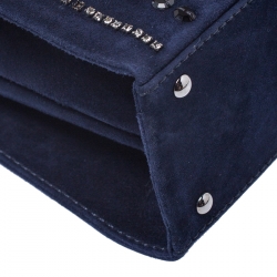 Pre Owned  Valentino Navy Blue Suede Crystal Embellished Satchel