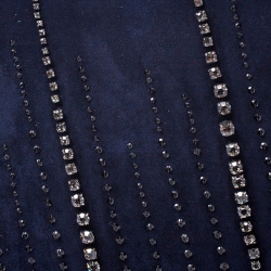 Pre Owned  Valentino Navy Blue Suede Crystal Embellished Satchel