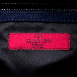 Pre Owned  Valentino Navy Blue Suede Crystal Embellished Satchel