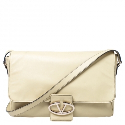 Pre Owned Valentino Light Yellow Leather Flap Shoulder Bag
