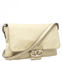 Pre Owned Valentino Light Yellow Leather Flap Shoulder Bag