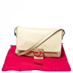 Pre Owned Valentino Light Yellow Leather Flap Shoulder Bag