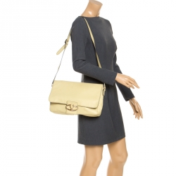 Pre Owned Valentino Light Yellow Leather Flap Shoulder Bag