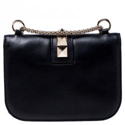 Pre Owned Valentino Black Leather Small Rockstud Glam Lock Flap Bag