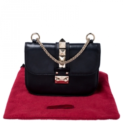 Pre Owned Valentino Black Leather Small Rockstud Glam Lock Flap Bag