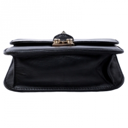 Pre Owned Valentino Black Leather Small Rockstud Glam Lock Flap Bag