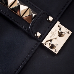 Pre Owned Valentino Black Leather Small Rockstud Glam Lock Flap Bag