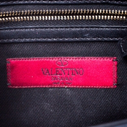 Pre Owned Valentino Black Leather Small Rockstud Glam Lock Flap Bag