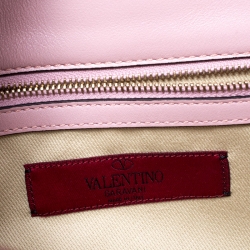 Pre Owned Valentino Pink Leather Rockstud Medium Glam Lock Flap Bag