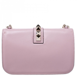 Pre Owned Valentino Pink Leather Rockstud Medium Glam Lock Flap Bag