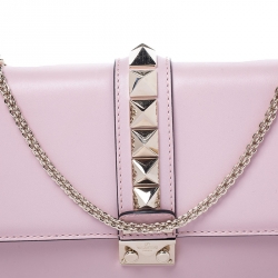 Pre Owned Valentino Pink Leather Rockstud Medium Glam Lock Flap Bag