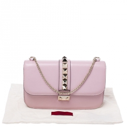 Pre Owned Valentino Pink Leather Rockstud Medium Glam Lock Flap Bag
