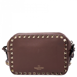 Pre Owned Valentino Old Rose Leather Studded Crossbody Bag