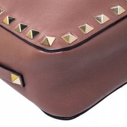 Pre Owned Valentino Old Rose Leather Studded Crossbody Bag