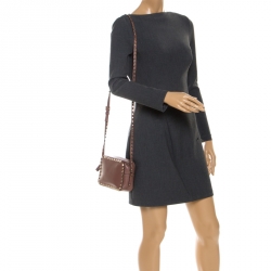 Pre Owned Valentino Old Rose Leather Studded Crossbody Bag