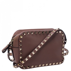 Pre Owned Valentino Old Rose Leather Studded Crossbody Bag